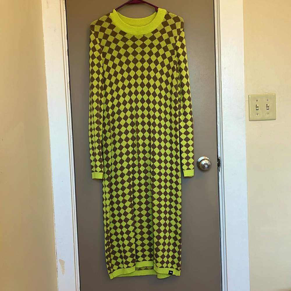 Stussy green and tan checkered dress (M)